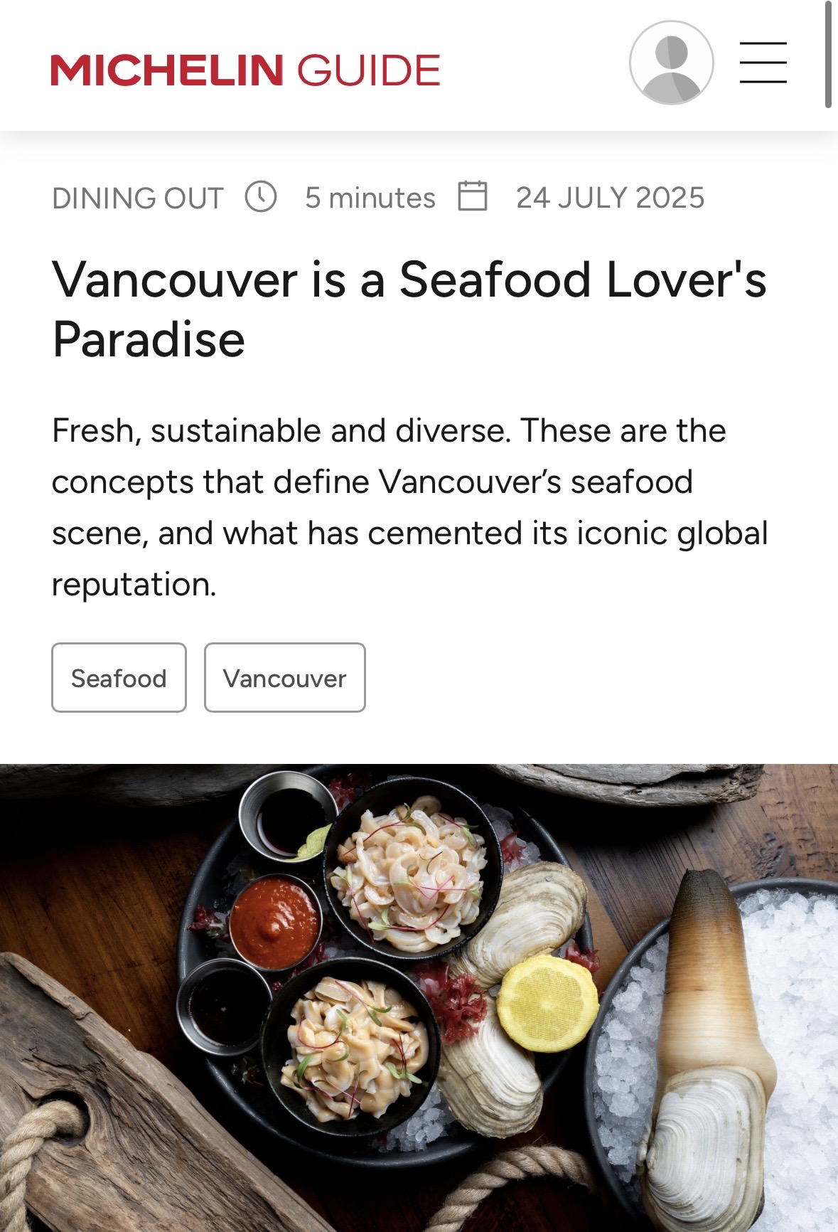 MICHELIN Guide — Vancouver is a Seafood Lover's Paradise