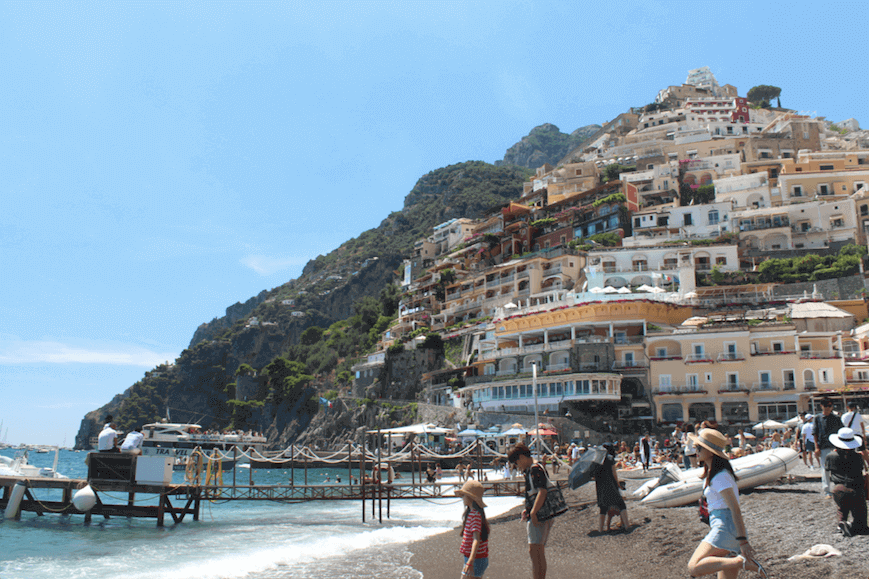 spiaggia grande, positano beach amalfi coast towns 