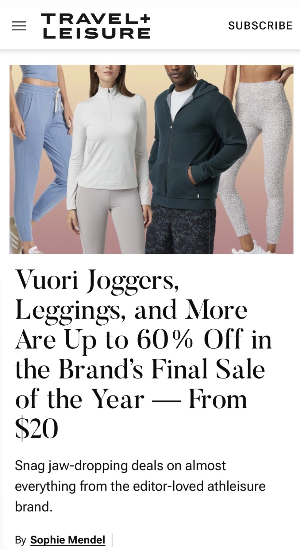 Travel + Leisure — Vuori joggers, leggings, and more are up to 60% off